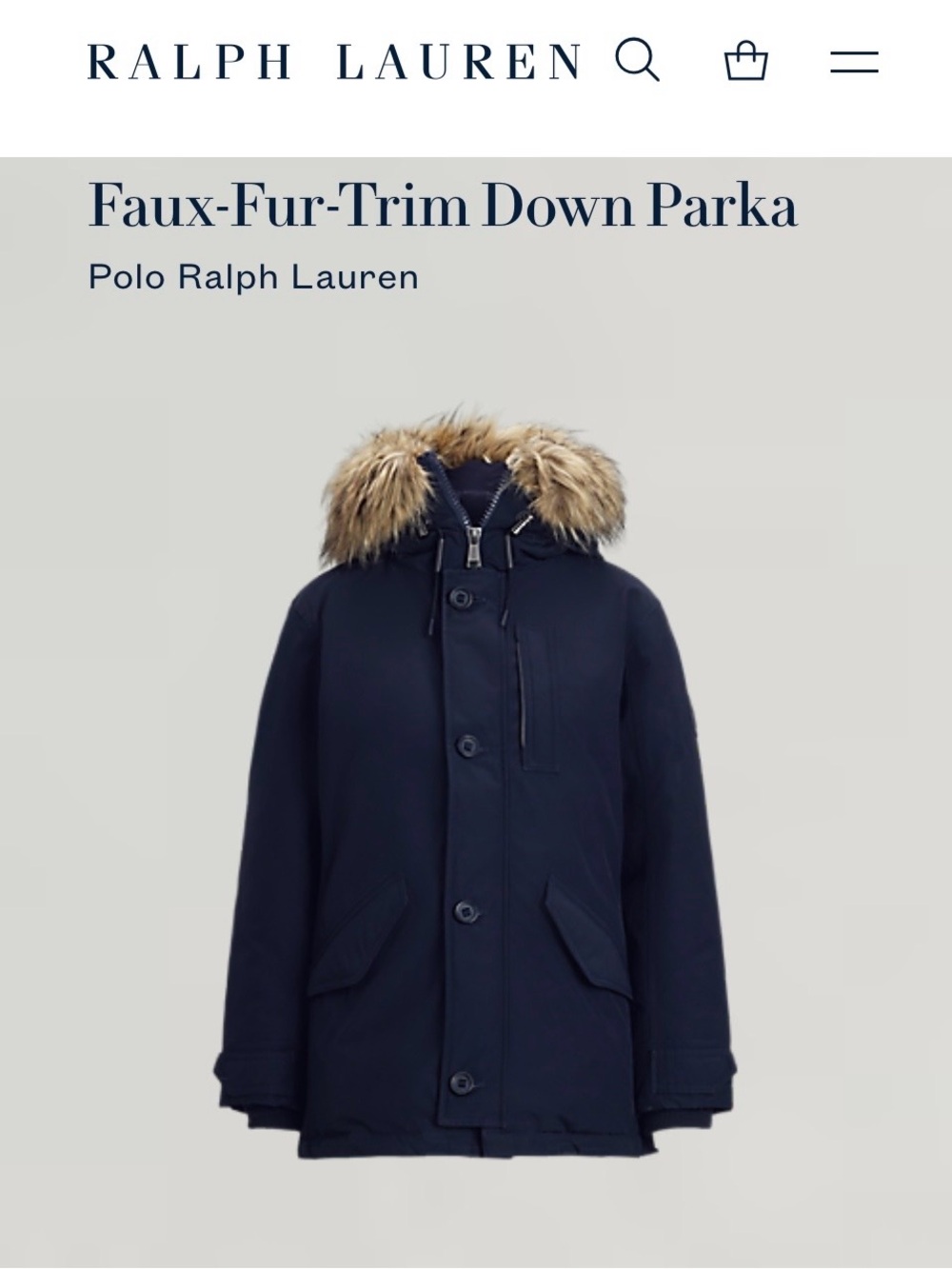 Polo by Ralph Lauren Navy Down Parka with Faux-Fur Trim Hood XXL